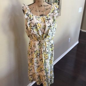 Old Navy Yellow/Grey Floral Print Dress Sz L.